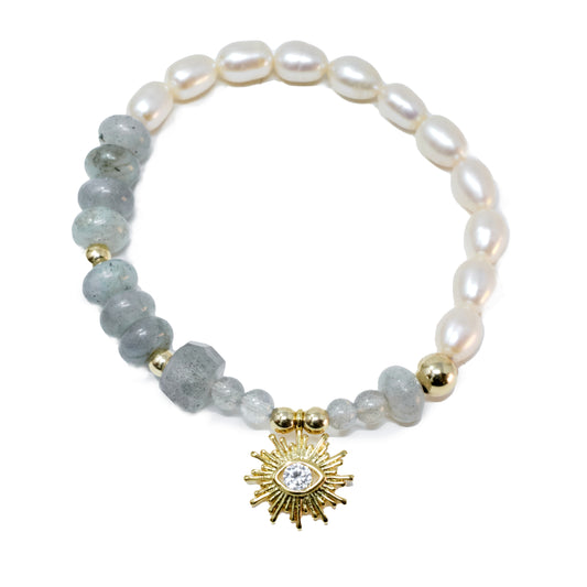 MAGIC AND PROTECTION  Labradorite and Freshwater Pearl 14k Gold-Filled Bracelet