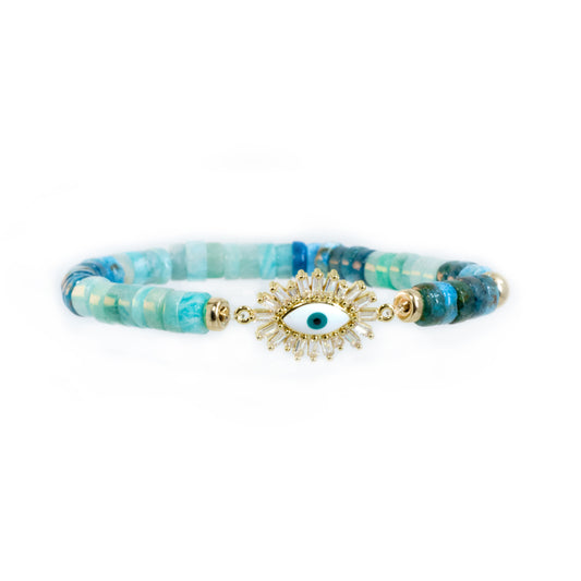 MOTIVATE + PERFECTLY ME Blue Apatite and Amazonite Eye of Protection 14k Gold-Filled Bracelet
