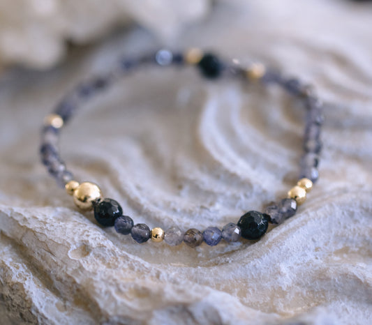 EMPOWERED PATH Iolite (Water Sapphire) , Black Tourmaline 14k Gold-Filled Bracelet