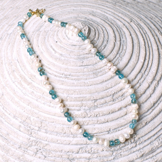 MOTIVATE Blue Apatite and Pearl 14k Gold-Filled Beaded Necklace