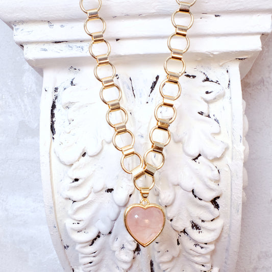 QUEEN OF HEARTS Heart Rose Quartz 14k Gold-Filled Necklace