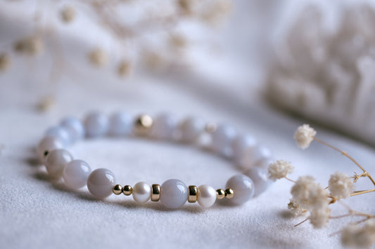 SERENITY Blue Lace Agate and Freshwater Pearl 14k Gold-Filled Bracelet