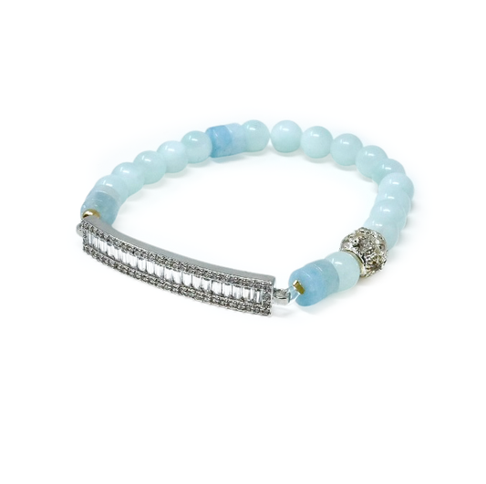 TRANQUILITY AND TRUTH Aquamarine and Angelite Gold Plated Bracelet