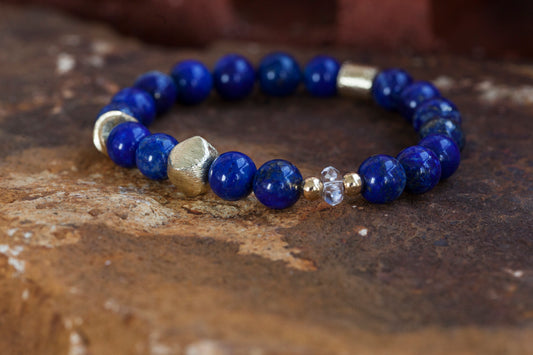 WISDOM + SUCCESS Lapiz Lazuli and Clear Quartz Bracelet